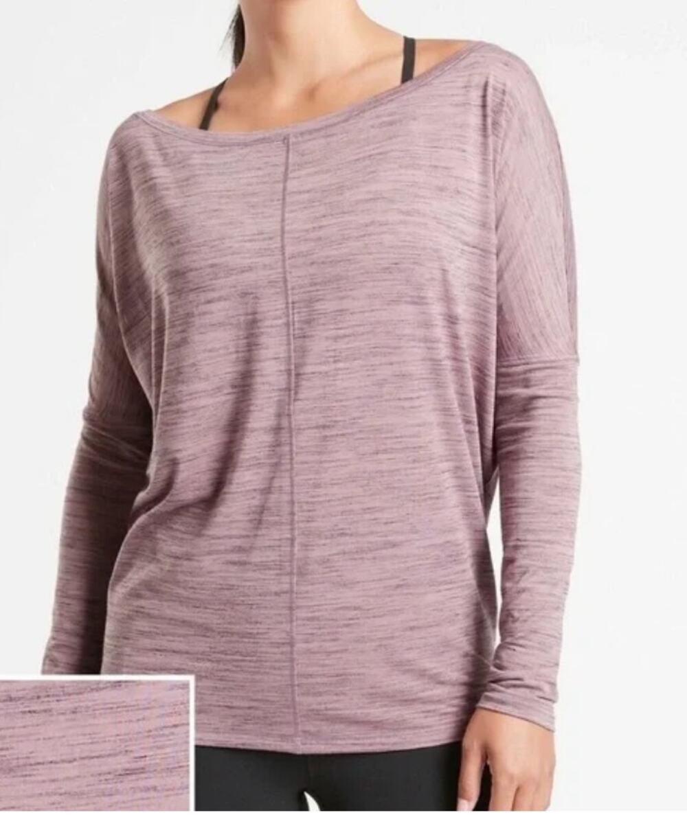Athleta Studio To Street Heathered Pink Dolman Sleeve Boatneck Shirt  XS